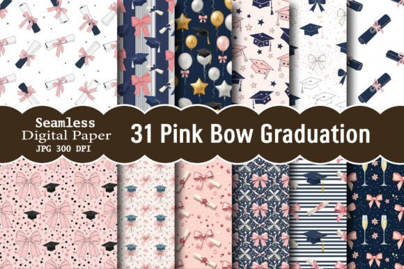 Download Pink Bow Graduation Digital Paper - Digital Collection