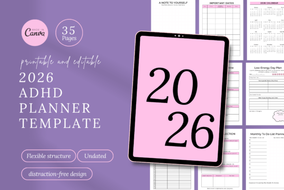 Download ADHD Digital Planner Canva Template - Digital planner Collection