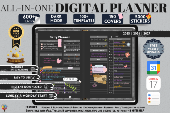 Download Dark Mode All in One Digital Planner - Digital planner Collection