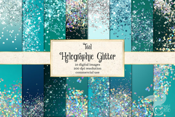 Download Teal Holographic Glitter Digital Paper - Digital Collection