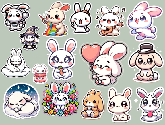Download Kawaii Rabbit Stickers, Digital Stickers - Digital Collection